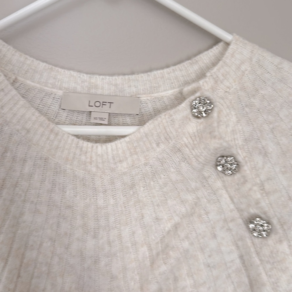 Loft Button Trim Cream Sweater - image 2